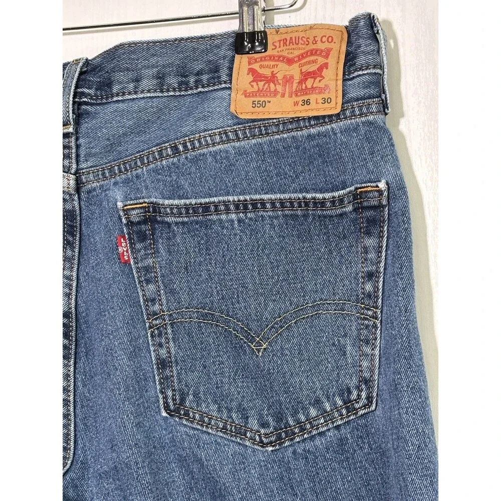 Levis 550 Jeans Mens 36 30 Blue Medium Stone Wash Relaxed Fit Jeans Cotton